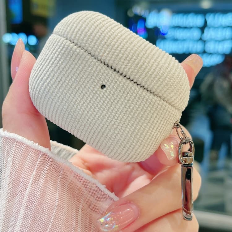 Custodia protettiva per auricolari in tessuto di velluto a coste per AirPods Pro 2 (Beige) - Immagine 1