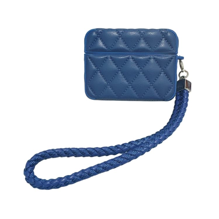 Custodia per AirPods Pro 2 con texture in PU similpelle e laccetto (Blu) - Immagine 1