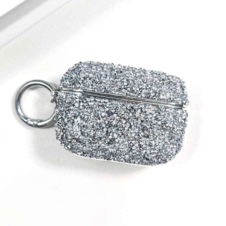 Custodia protettiva per auricolari wireless AirPods Pro 2 con glitter elettroplaccato e diamanti (Argento) - Immagine 1