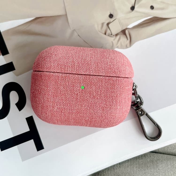 Custodia per AirPods Pro 2 con texture in tessuto fine e moschettone (Rosa) - Immagine 1