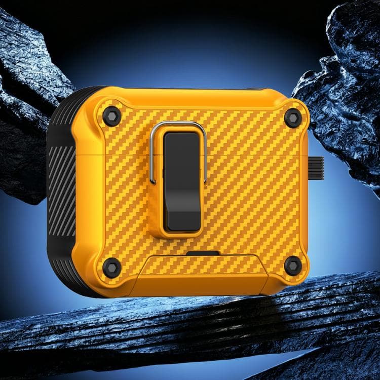Custodia pieghevole per auricolari AirPods Pro 2 con supporto ispirato all'aquila e texture in fibra di carbonio (Giallo) - Immagine 1