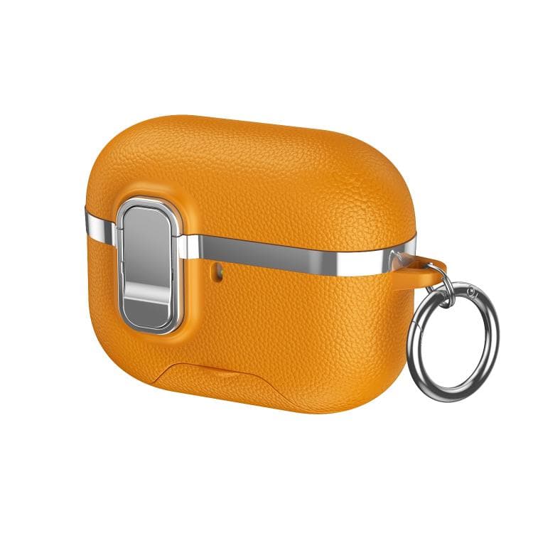 Custodia per AirPods Pro 2 con supporto nascosto, texture in similpelle elettroplaccata, custodia per auricolari wireless (Giallo) - Immagine 1