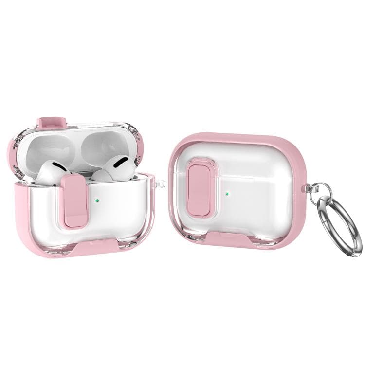 Custodia protettiva trasparente in cristallo con blocco per auricolari Bluetooth AirPods Pro 2 con supporto (Rosa) - Immagine 1