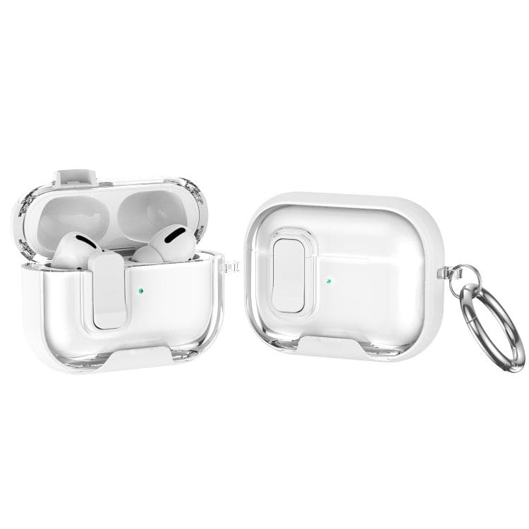 Custodia protettiva trasparente in cristallo con blocco per auricolari Bluetooth AirPods Pro 2 con supporto (Bianco) - Immagine 1