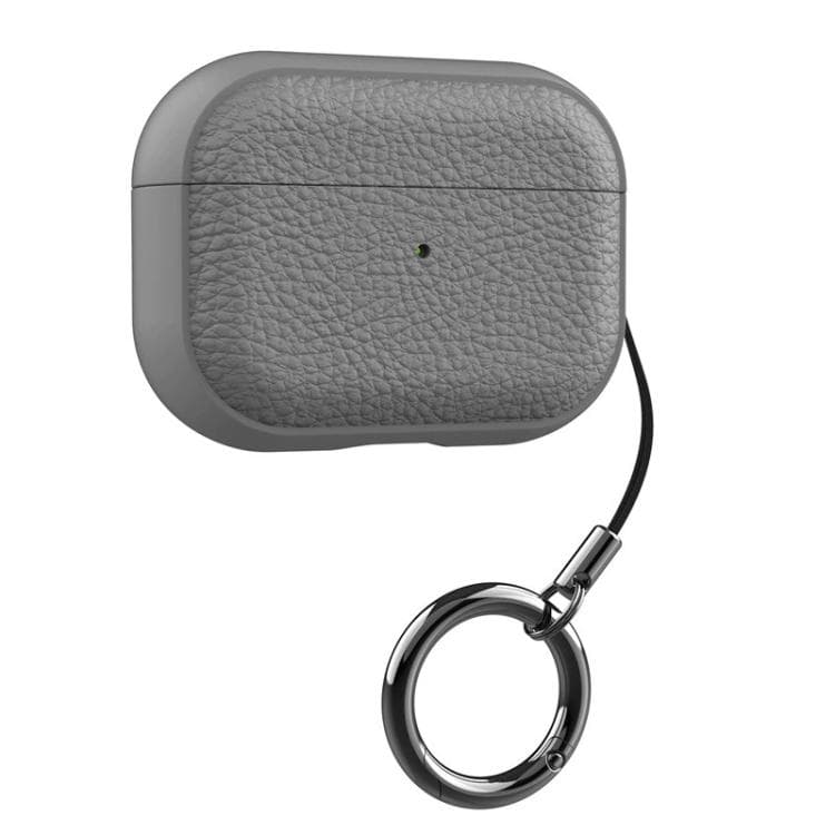 Custodia per auricolari in TPU con texture litchi per AirPods Pro 2 con moschettone (Grigio) - Immagine 1