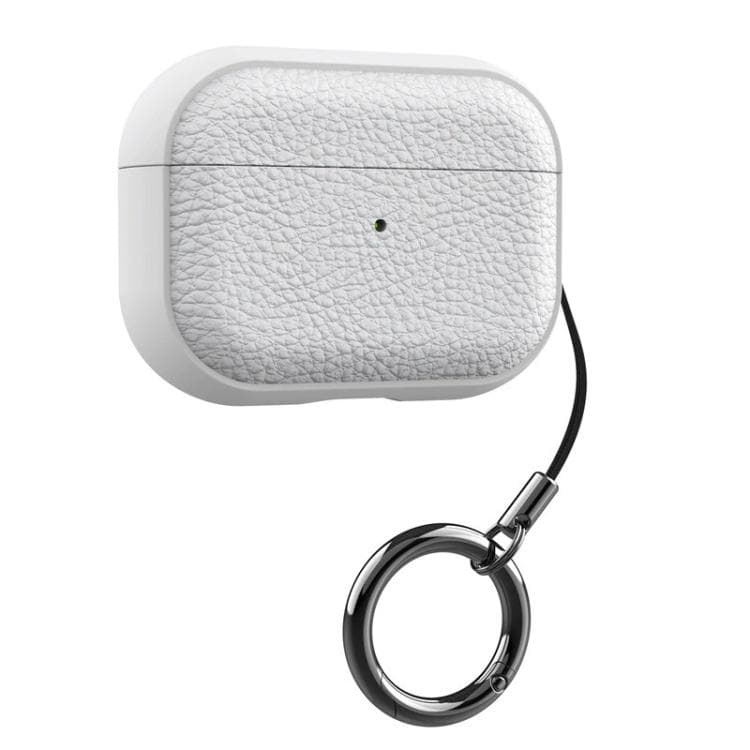 Custodia per auricolari in TPU con texture litchi per AirPods Pro 2 con moschettone (Bianco) - Immagine 1