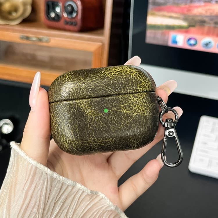 Custodia protettiva in pelle oleata retrò per AirPods Pro 2 (Verde militare) - Immagine 1