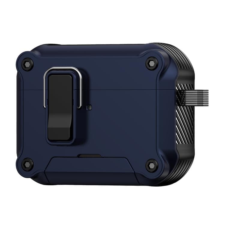 Custodia di sicurezza magnetica con chiusura a scatto per AirPods Pro 2, custodia protettiva per auricolari con supporto (Nero Blu) - Immagine 1