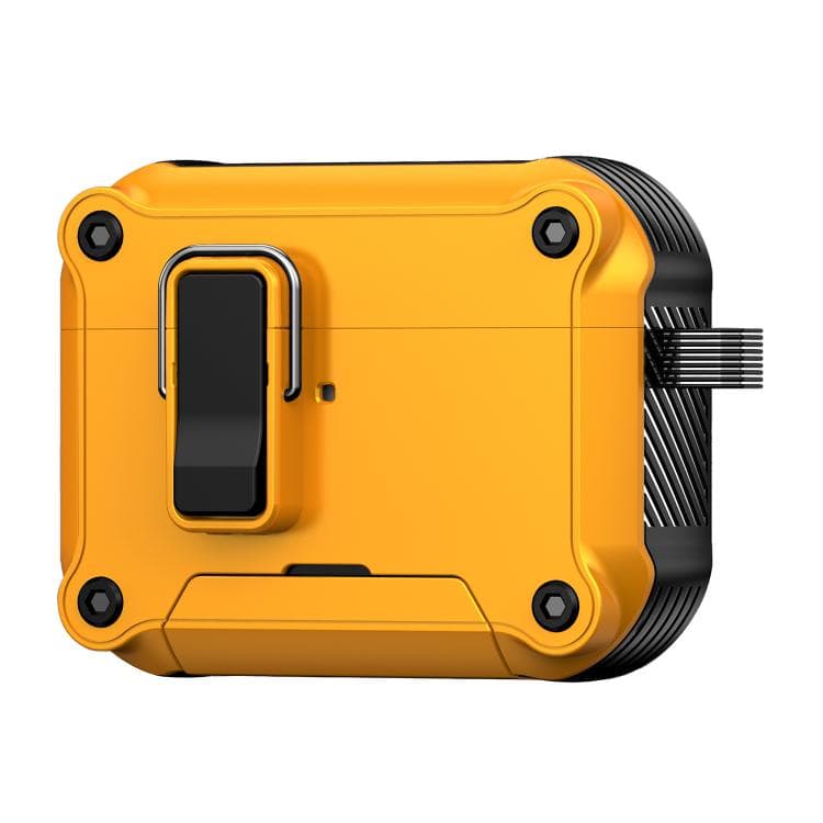 Custodia protettiva magnetica con chiusura di sicurezza per AirPods Pro 2, custodia per auricolari con supporto (Nero Giallo) - Immagine 1