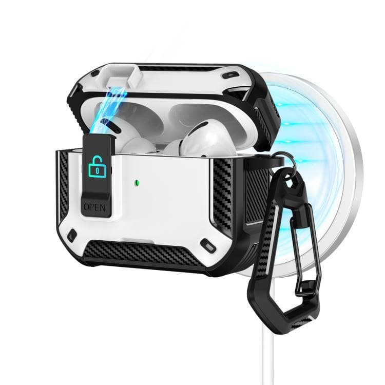 Custodia magnetica MagSafe per auricolari AirPods Pro 2 con supporto e blocco di sicurezza (Nero Bianco) - Immagine 1