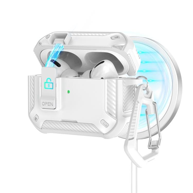 Custodia magnetica MagSafe per AirPods Pro 2 con supporto e blocco di sicurezza (Bianco) - Immagine 1