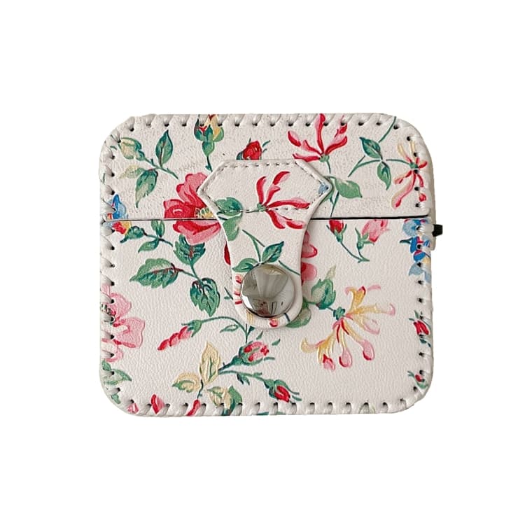 Custodia in pelle floreale bianca per AirPods Pro 2 con cavo wireless - Immagine 1