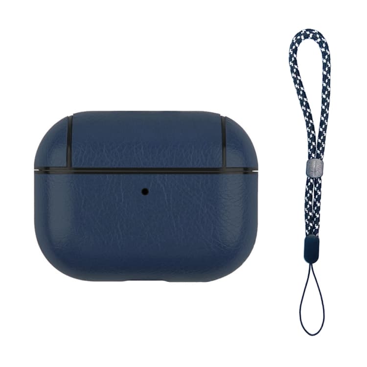 Custodia protettiva in pelle antiurto per auricolari wireless AirPods Pro 2 con laccetto (Blu) - Immagine 1