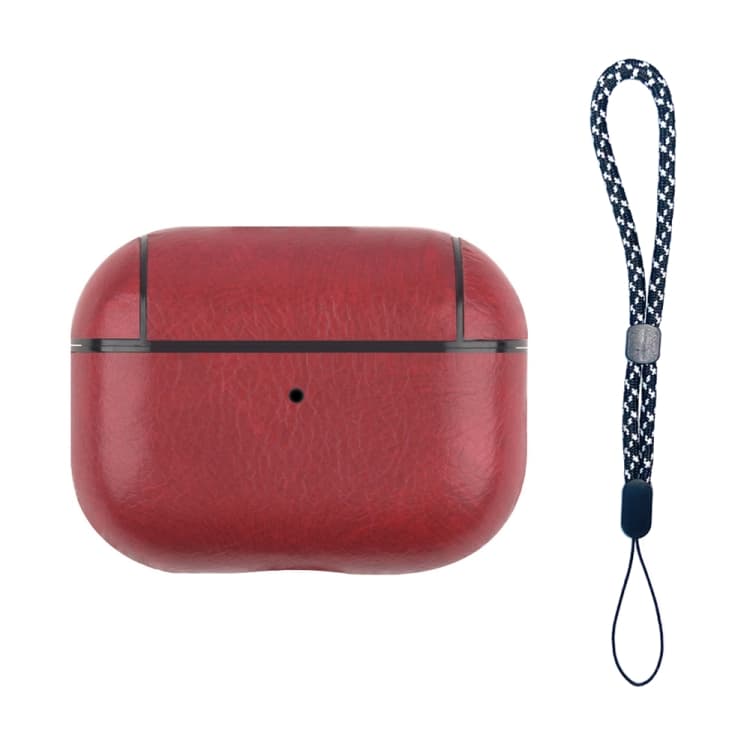 Custodia protettiva in pelle antiurto per auricolari wireless AirPods Pro 2 con laccetto (Rosso) - Immagine 1