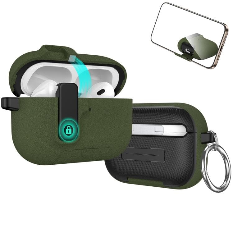Custodia per auricolari wireless con supporto integrato e commutazione automatica per AirPods Pro 3 (Vernice vellutata verde militare) - Immagine 1