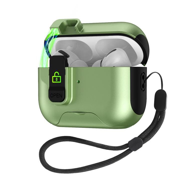 Custodia per auricolari AirPods Pro 3 con coperchio a comparsa automatica e blocco a scorrimento (Verde militare) - Immagine 1