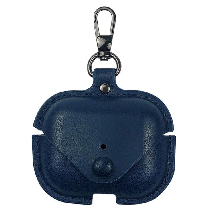 For AirPods Pro 3 Business Leather Earphone Protective Case with Hook(Blue)