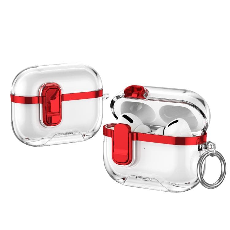 Custodia trasparente elettroplaccata per auricolari wireless AirPods Pro 3 con lucchetto di sicurezza (Rosso) - Immagine 1