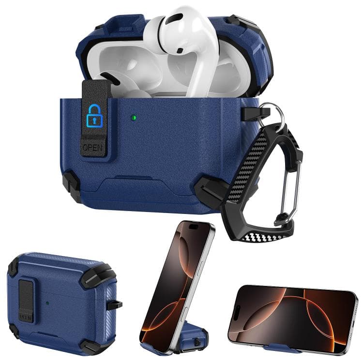Custodia per auricolari AirPods Pro 3 Explorer Dual Color Side Carbon Fiber Magnetic Holder (Nero Blu) - Immagine 1