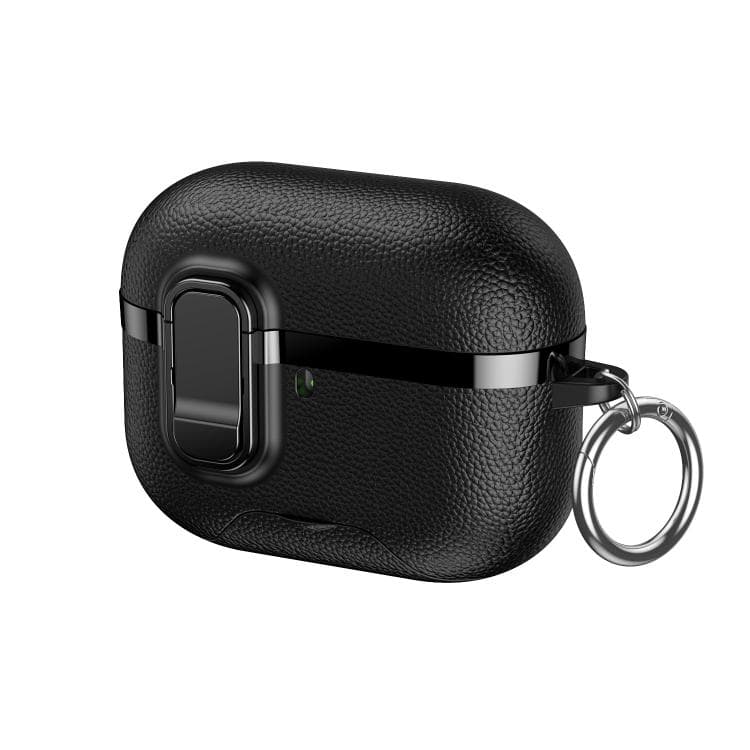 Custodia per AirPods Pro 3 con supporto nascosto, texture in pelle vegana elettroplaccata, custodia protettiva per auricolari wireless (Nero) - Immagine 1