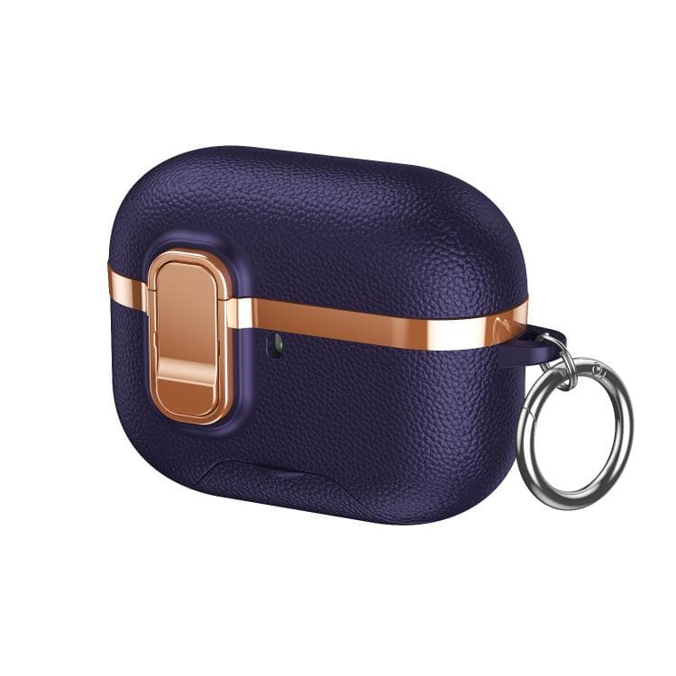 Custodia per AirPods Pro 3 con supporto nascosto, texture in similpelle elettroplaccata, custodia protettiva per auricolari wireless (viola) - Immagine 1