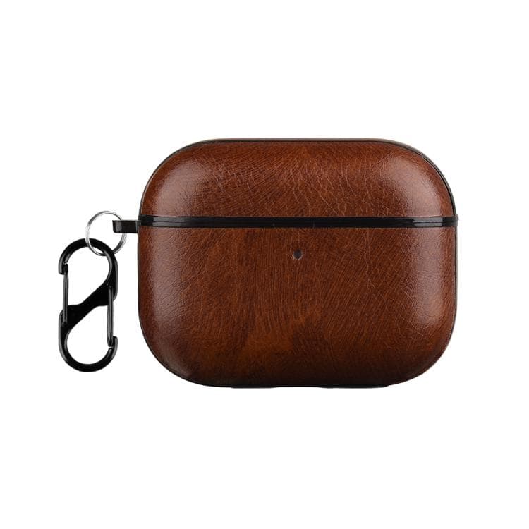 For AirPods Pro 3 One-Piece Style Leather Earphone Protective Case with Hook(Dark Brown)