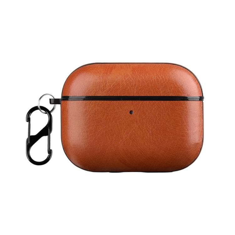 For AirPods Pro 3 One-Piece Style Leather Earphone Protective Case with Hook(Light Brown)