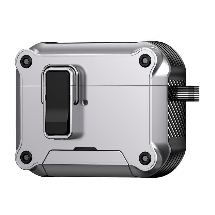 Custodia protettiva magnetica con chiusura di sicurezza per AirPods Pro 3, custodia per auricolari con supporto (Nero Argento) - Immagine 1