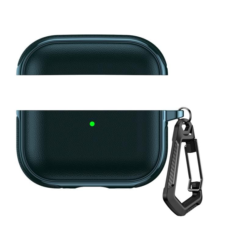 Custodia per auricolari con design diviso in pelle vegana e texture, con gancio in metallo, per AirPods Pro 3 (Verde scuro) - Immagine 1