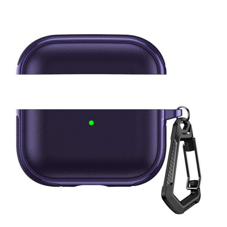 Custodia per auricolari con design diviso in pelle vegana e texture, con gancio in metallo, per AirPods Pro 3 (viola scuro) - Immagine 1