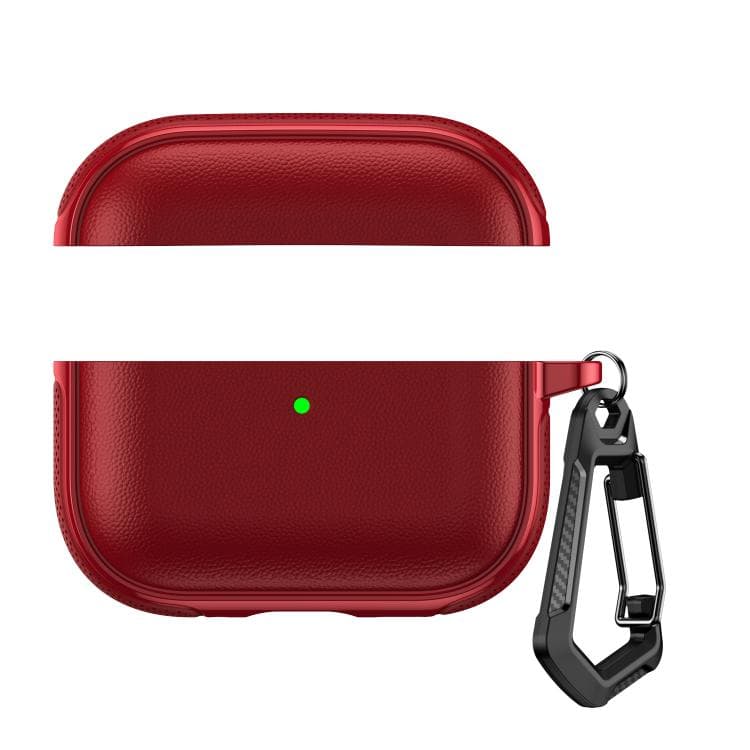 Custodia per auricolari con design diviso in pelle vegana e texture, con gancio in metallo per AirPods Pro 3 (Rosso) - Immagine 1