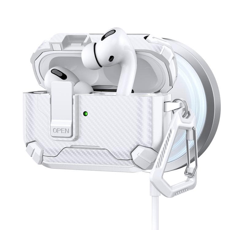 Custodia per auricolari con motivo in fibra di carbonio, supporto magnetico MagSafe a due colori per AirPods Pro 3 (Bianco) - Immagine 1