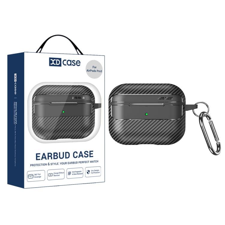 Custodia per AirPods Pro 3 XDcase con texture in fibra di carbonio e gancio (Nero) - Immagine 1