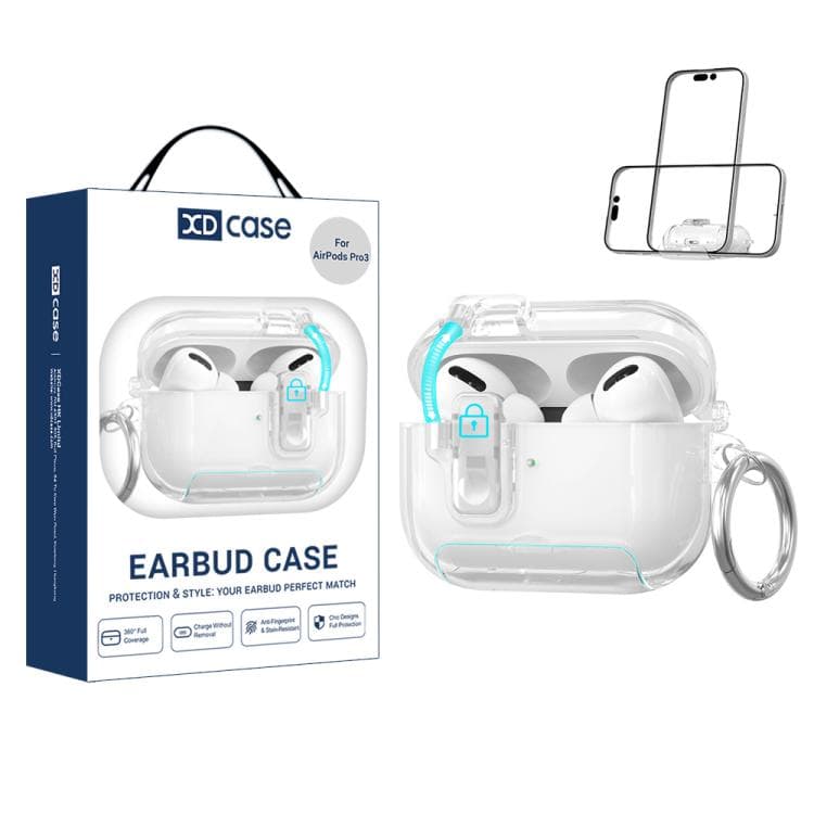 Custodia trasparente in TPU per AirPods Pro 3 XDcase con apertura automatica e moschettone (Trasparente) - Immagine 1