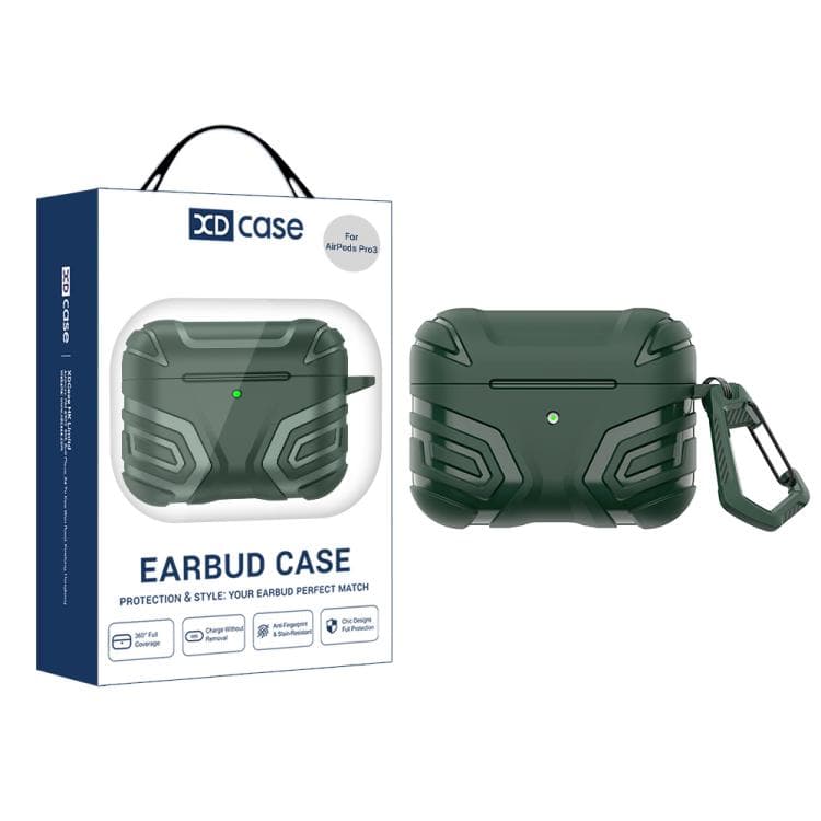 Custodia per auricolari AirPods Pro 3 XDcase con motivo scuro in TPU e moschettone (Verde scuro) - Immagine 1