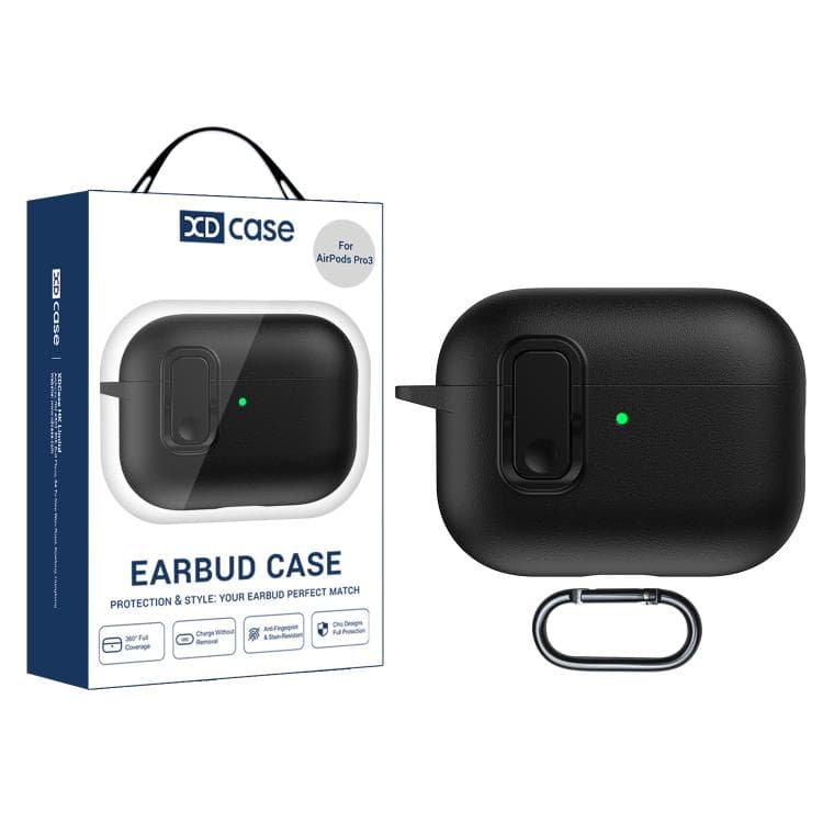Custodia in TPU con texture in finta pelle e serratura di sicurezza per AirPods Pro 3 XDcase (Nero) - Immagine 1