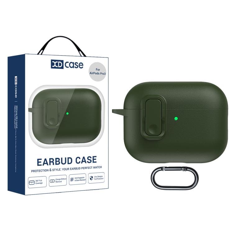 Custodia in TPU con texture in similpelle e lucchetto di sicurezza per AirPods Pro 3 XDcase (Verde scuro) - Immagine 1