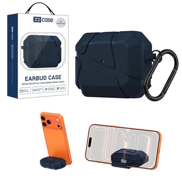 Custodia per AirPods Pro 3 XDcase con lucchetto a stile football in TPU con gancio e supporto (Blu navy) - Immagine 1