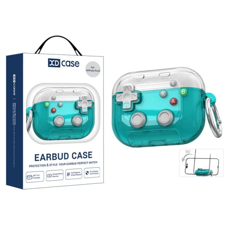 Custodia per AirPods Pro 3 XDcase con design retrò da console di gioco trasparente con supporto e pulsante antistress (Verde Trasparente) - Immagine 1