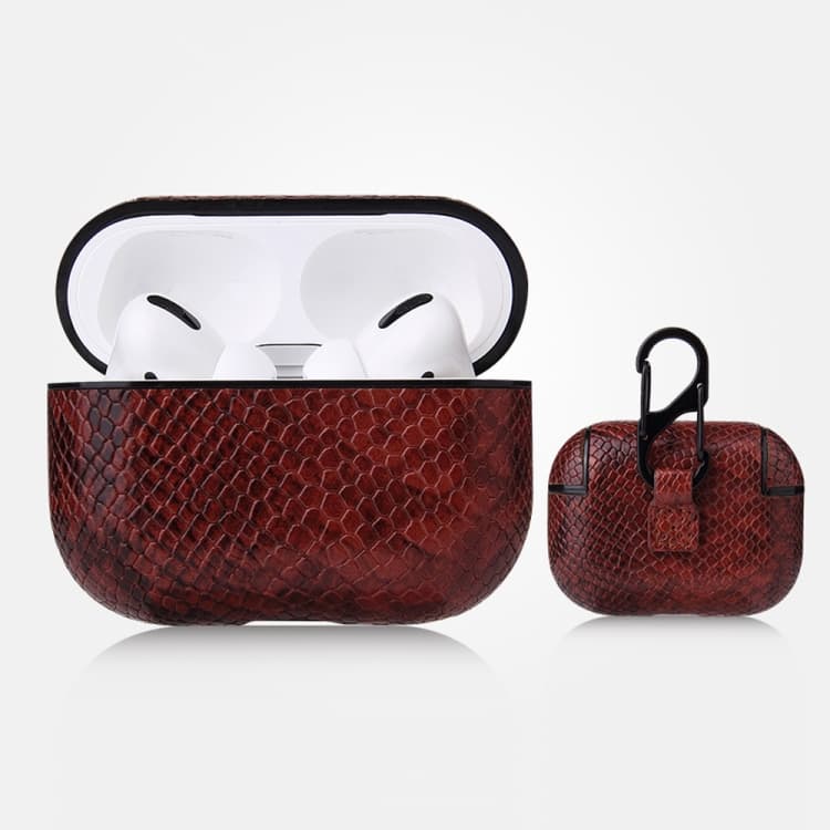 Custodia protettiva in PU con texture similpelle antiscivolo per AirPods Pro con moschettone (Caffè) - Immagine 1