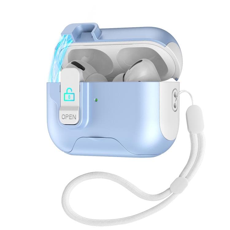 Custodia per auricolari AirPods Pro con coperchio a scomparsa automatica e blocco a interruttore (Bianco Azzurro) - Immagine 1
