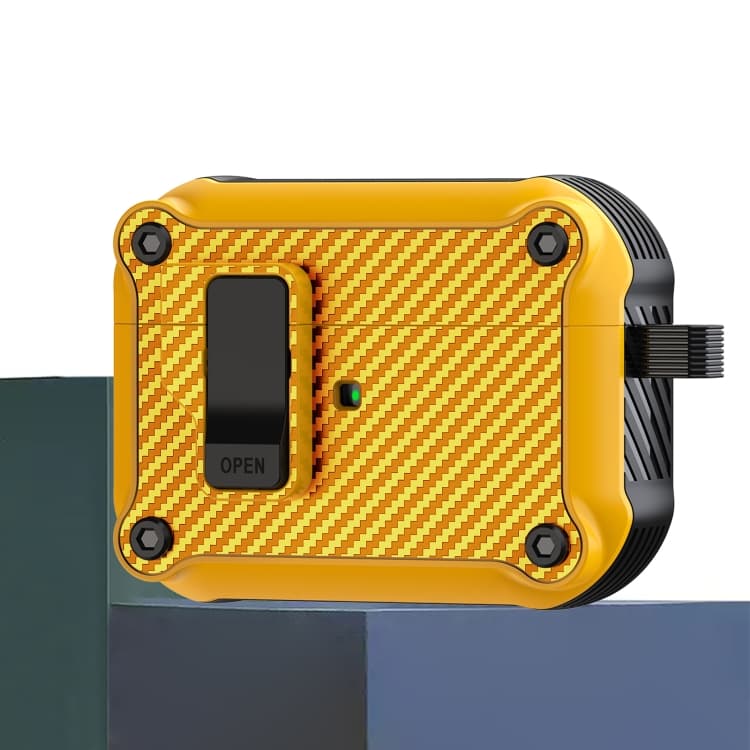 Custodia protettiva per auricolari AirPods Pro in fibra di carbonio con chiusura magnetica automatica (Giallo) - Immagine 1