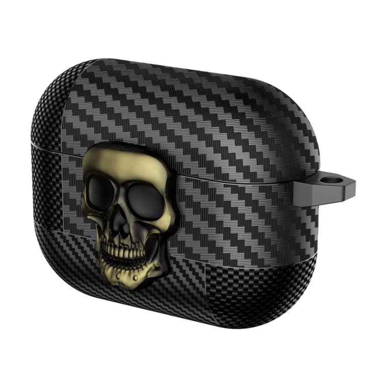 Custodia protettiva per auricolari Bluetooth AirPods Pro con motivo in fibra di carbonio e lucchetto a teschio (rame) - Immagine 1