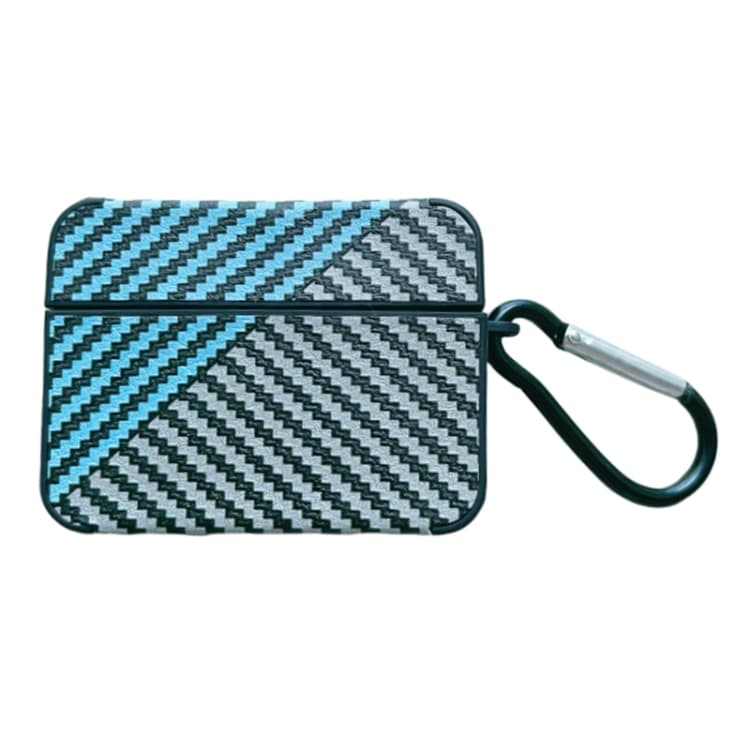 Custodia in PU con texture in fibra di carbonio per AirPods Pro con moschettone (Azzurro cielo) - Immagine 1