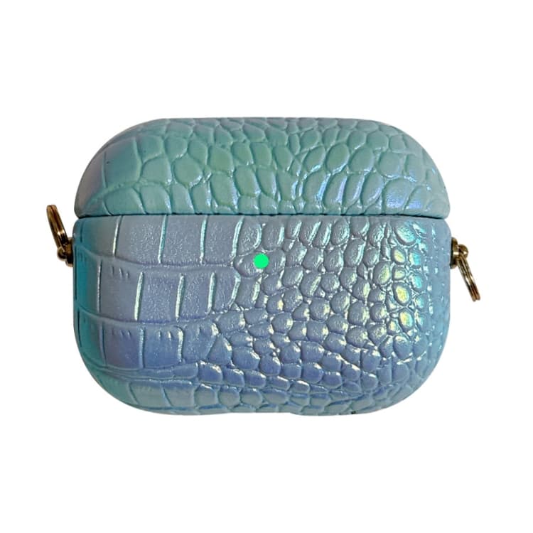 Custodia per auricolari PC con motivo coccodrillo colorato per AirPods Pro con catena lunga in metallo anti-smarrimento (Azzurro chiaro) - Immagine 1