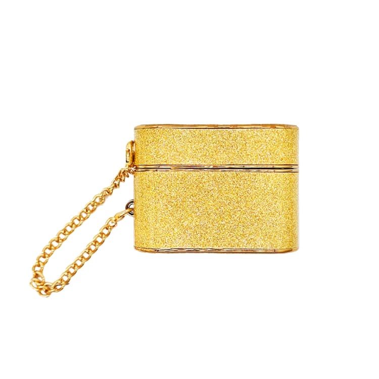 Custodia protettiva per auricolari Bluetooth in pelle glitterata cilindrica per AirPods Pro (Oro) - Immagine 1