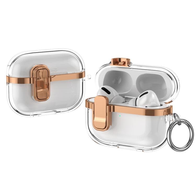 Custodia per auricolari wireless trasparente con placcatura elettrolitica per AirPods Pro con lucchetto di sicurezza (Oro Champagne) - Immagine 1