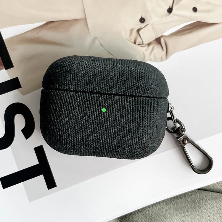 Custodia per AirPods Pro in texture di stoffa fine con gancio (Nero) - Immagine 1