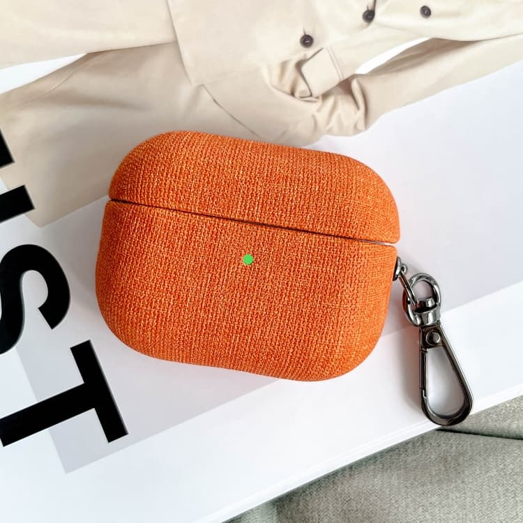 Custodia per auricolari AirPods Pro in texture di stoffa fine con gancio (Arancione) - Immagine 1