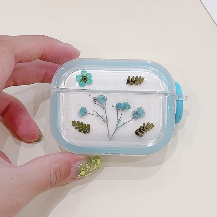 Custodia in TPU per AirPods Pro con fiori secchi e glitter stellari (Azzurro Chiaro) - Immagine 1